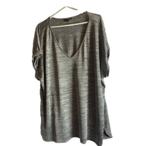 Plus size George 4X grey short sleeve slightly sheer top photos show how sheer